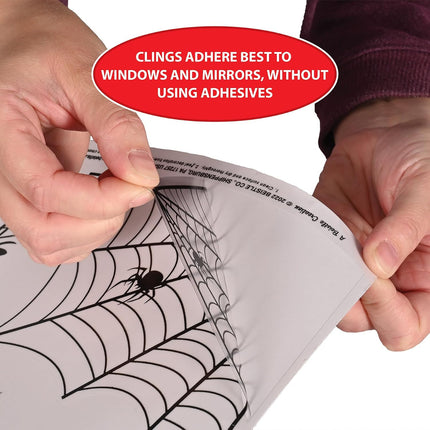 44-Piece Black Spider & Web Window Clings, 4 Sheets, Realistic Halloween Decor