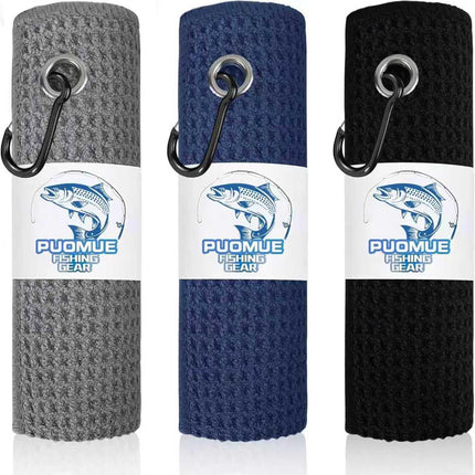 3-Pack Microfiber Fishing Towels with Clips, 16" x 16" Waffle Pattern Cleaning Towels