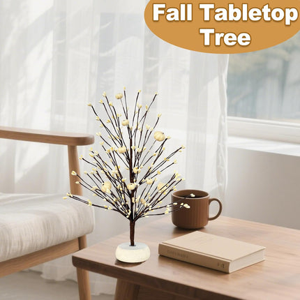 Thanksgiving Fall Trees 2-Pack – 15" White Table Décor with Pumpkins and Berries