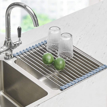Roll Up Dish Drying Rack Over Sink, Stainless Steel Foldable Sink Mat