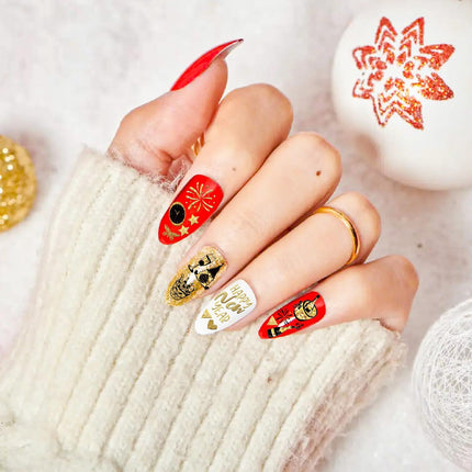 6 PCS New Year 2025 Nail Decals Glitter Gold Fireworks Manicure Stickers