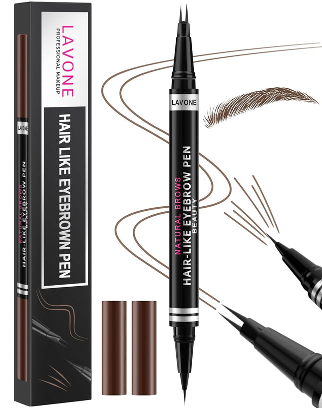 2-in-1 Waterproof Eyebrow Pencil – Microblading Tip & Brush, Dark Brown
