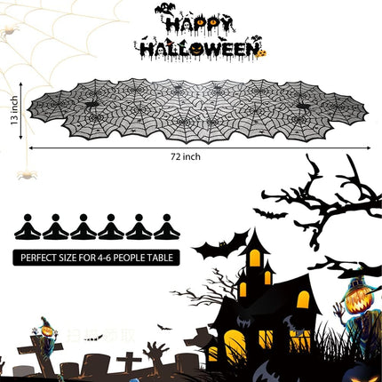 Halloween Black Lace Spider Web Table Runner, 18x72in Gothic Party & Home Decor