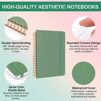 3PCS Spiral Notebooks 5x7 – Morandi, 70 Sheets, Cute Notebooks for Women