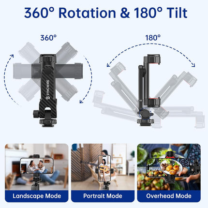 Universal Tripod Phone Mount – 360° Rotate, 180° Tilt with Cold Shoe Adapter