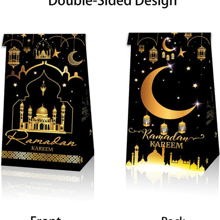 12-Pack Ramadan Gift Bags: Eid Mubarak & Ramadan Kareem Party Favor Bags with Stickers