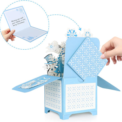 Christmas Pop Up Card – Blue Snowflake & Snowman Winter Holiday Greeting