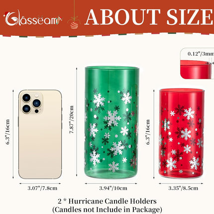Christmas Glass Hurricane Candle Holders Red Green Silver Snowflake Centerpiece