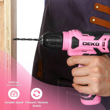 8V Cordless Drill Set – 3/8” Keyless Chuck with 42 Accessories, Pink