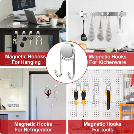 4-Pack Magnetic Hooks – 50lb+ Heavy Duty Magnets for Fridge & Toolbox
