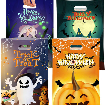 50PCS Halloween Goodie Bags with Handles, Happy Halloween Candy Treat Tote Bags