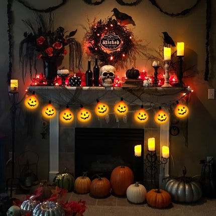 8.5FT Halloween LED Pumpkin String Lights, 10 Jack-O-Lantern Lights, Indoor Outdoor