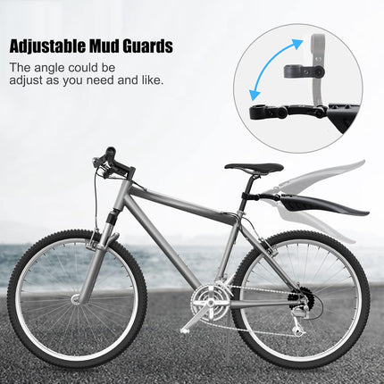 Bike Mudguard Set, Adjustable Front & Rear Mud Flaps for 24-27.5in MTB Road Bikes