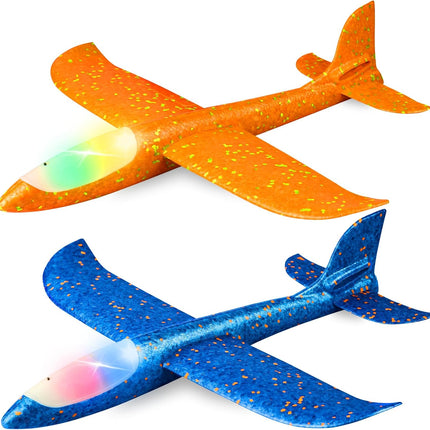 2-Pack LED Glider Airplanes – 17.5" Foam Flying Toy for Kids Ages 3–9