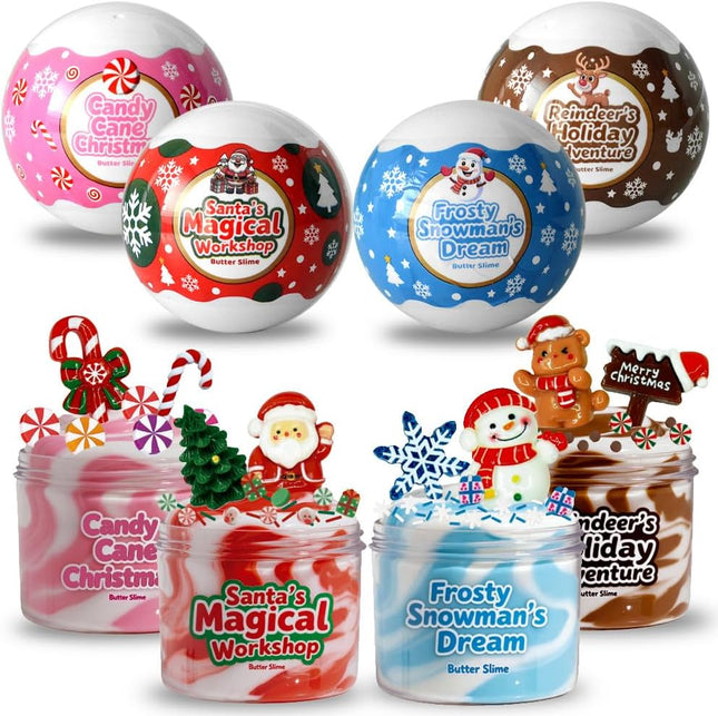 4PCS Holiday Slime Kit – Stocking Stuffers & Classroom Rewards for Kids