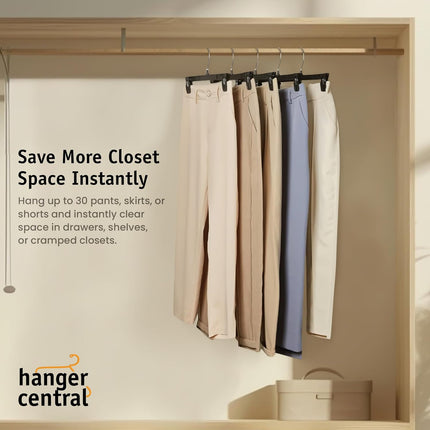 30-Pack Clothes Hangers – Non-Slip Pants & Skirt Hangers with Swivel Hook