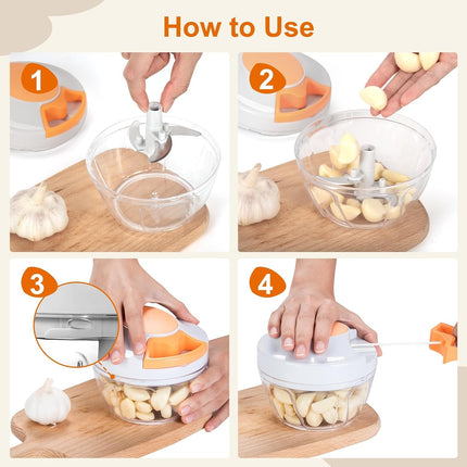 500ml Manual Food Chopper with 3 Stainless Steel Blades Pull String Garlic Mincer White