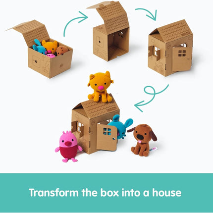 Plush Gift Pack – 4 Stuffed Animals with Cardboard Playhouse for Kids