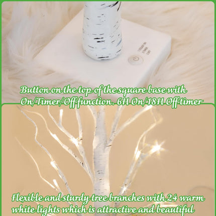 Easter Birch Tree with LED Lights – 2PK, Warm White Light, Battery Powered, Timer