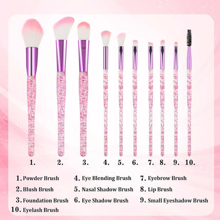 10PCS Glitter Crystal Makeup Brush Set, Bling Synthetic Brushes for Face & Eye Makeup