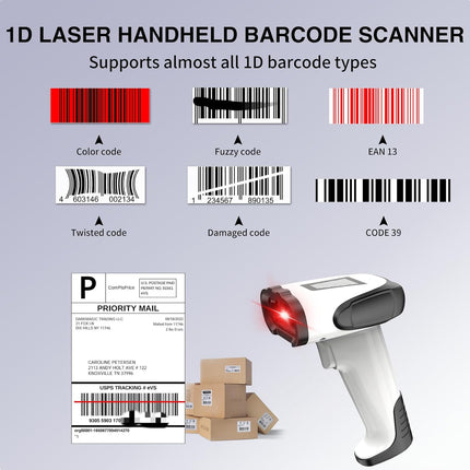 3-in-1 Wireless Barcode Scanner – Bluetooth, 2.4GHz & USB, 1800mAh for POS & Warehouse