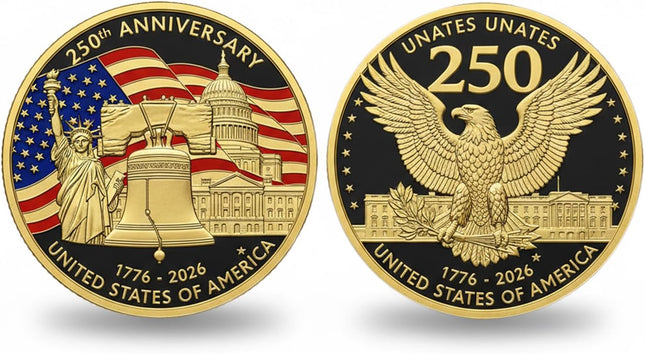 USA 250th Anniversary Commemorative Coin 1776-2026, American Flag Liberty Bell Gift