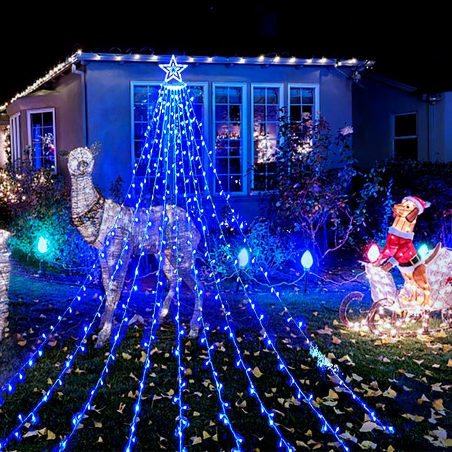 Blue Waterfall Christmas Lights 12.6FT – 350 LEDs, 8 Modes Outdoor Yard Decor