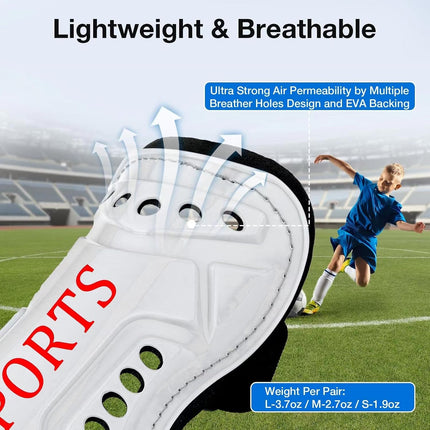 Kids Soccer Shin Guards 2 Pairs, Adjustable Anti-Slip Shin Pads for Boys & Girls