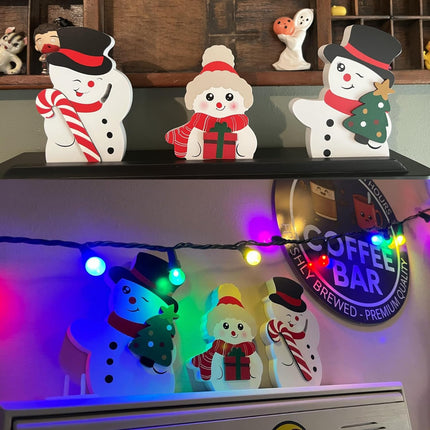 3 PCS Cute Wooden Snowman Decorations – Christmas Decor for Tiered Trays & Tabletop Displays
