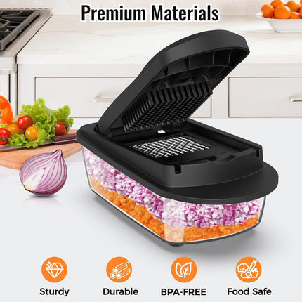Vegetable Chopper 8 Blade Mandoline Slicer Food Cutter with Container Black