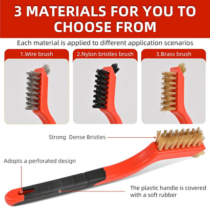 3pcs Wire Brush Set – Brass, Stainless Steel & Nylon for Cleaning Rust & Paint