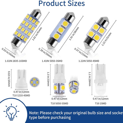 42Pcs LED Car Interior Light Bulb Kit, White Dome Map & Tail Lamps Set