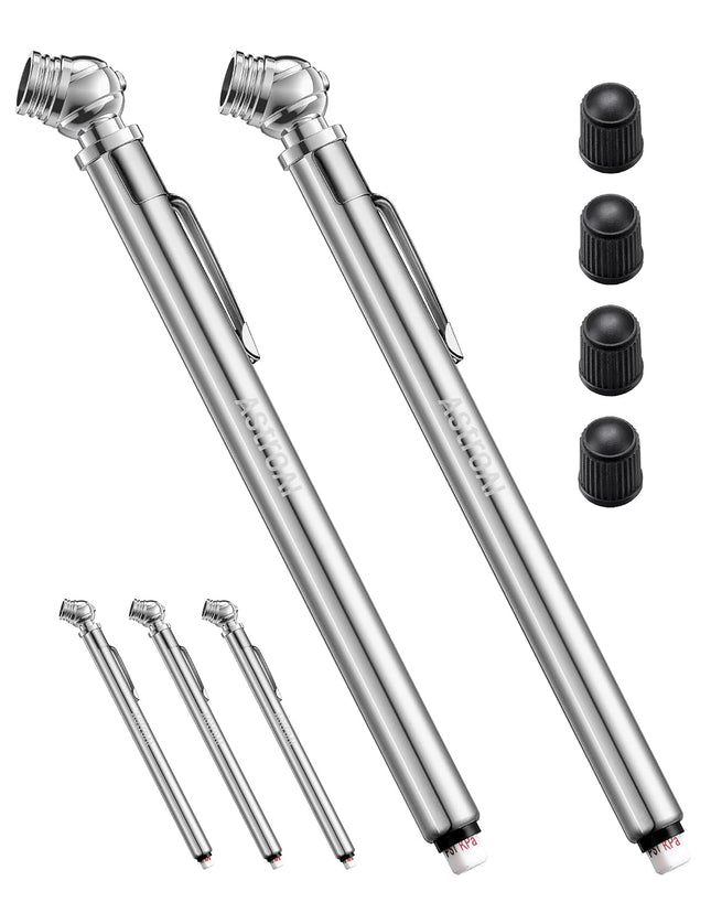 2-Pack Pencil Tire Pressure Gauge 10-75 PSI, ANSI Grade B, Stainless Steel Body