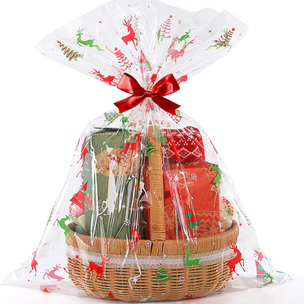10PCS Christmas Cellophane Gift Bags – 24x30" Clear Holiday Wrapping