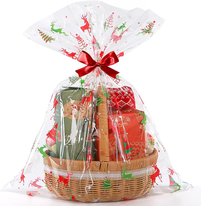 10PCS Christmas Cellophane Gift Bags – 24x30" Clear Holiday Wrapping
