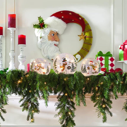 3 PCS Sparkling Snowman Globes with LED Lights & Timer, Indoor Xmas Table Decor