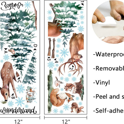 Winter Forest Deer Wall Stickers – Christmas Pine Trees & Animals for Holiday Decor