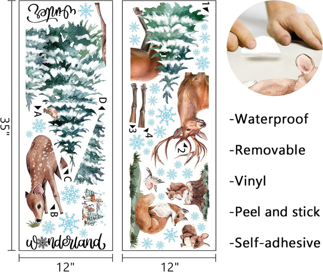 Winter Forest Deer Wall Stickers – Christmas Pine Trees & Animals for Holiday Decor