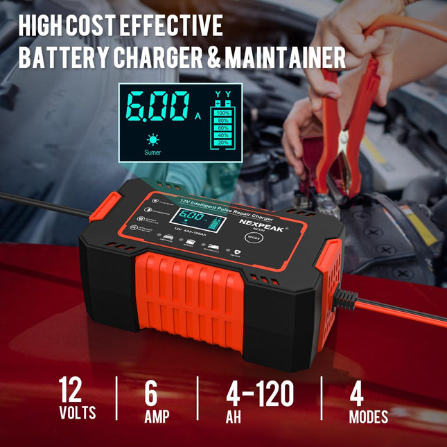 12V 6A NC101 Smart Battery Charger Automotive Trickle Maintainer with Temp Compensation