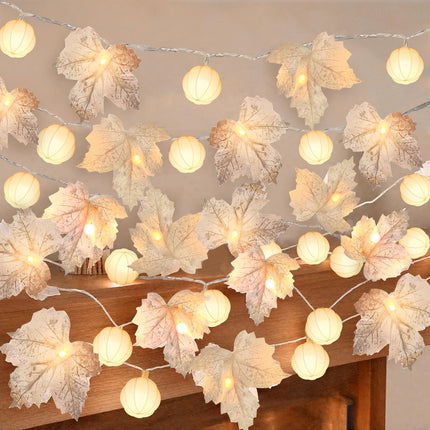 Autumn 3-Pack 60LED Pumpkin & Maple Leaf Garland Lights – Thanksgiving Home Decor
