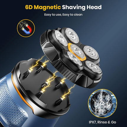 Magnetic Head Shaver for Bald Men IPX7 Waterproof Wet Dry Electric Razor