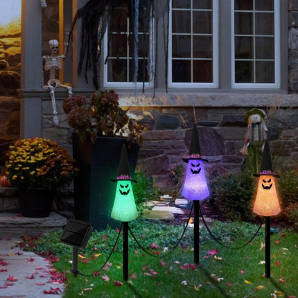 3-Pack Solar Halloween Ghost Pathway Lights, Waterproof Yard Stakes, Orange Purple Green