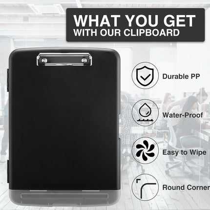 Clipboard with Storage 8.5x11 – Pen Holder, Low Profile Clip, Plastic Case