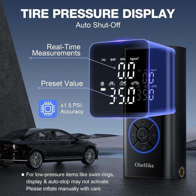 Portable Tire Inflator: 160PSI Auto Air Pump with Dual Hose System, LED Light & Digital Gauge