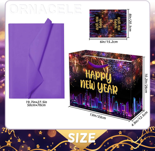 2-Piece NYE Gift Bags – 13×10.2×4.9in Happy New Year Party Supplies