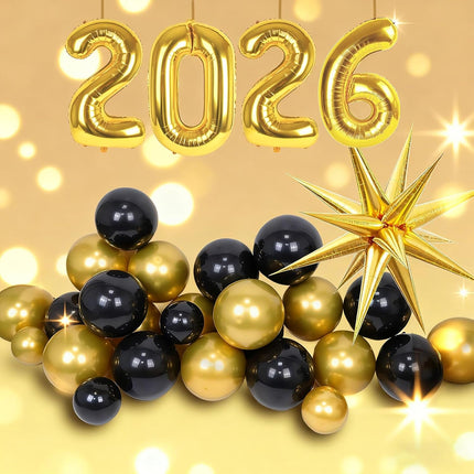 Happy New Year 2026 Balloon Garland – Foil Metallic & Confetti Party Kit