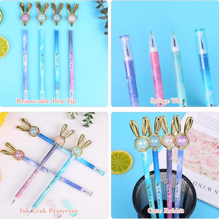 12PCS Cute Rabbit Gel Pens – Cartoon Transfer Beads, Liquid Ink, Novelty Design