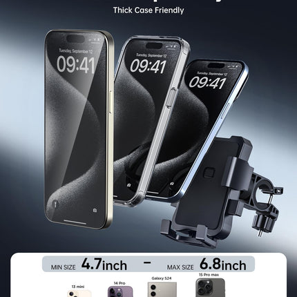 Bike Phone Holder Mount, Secure Handlebar Holder for 4.5-6.8in Smartphones, Black