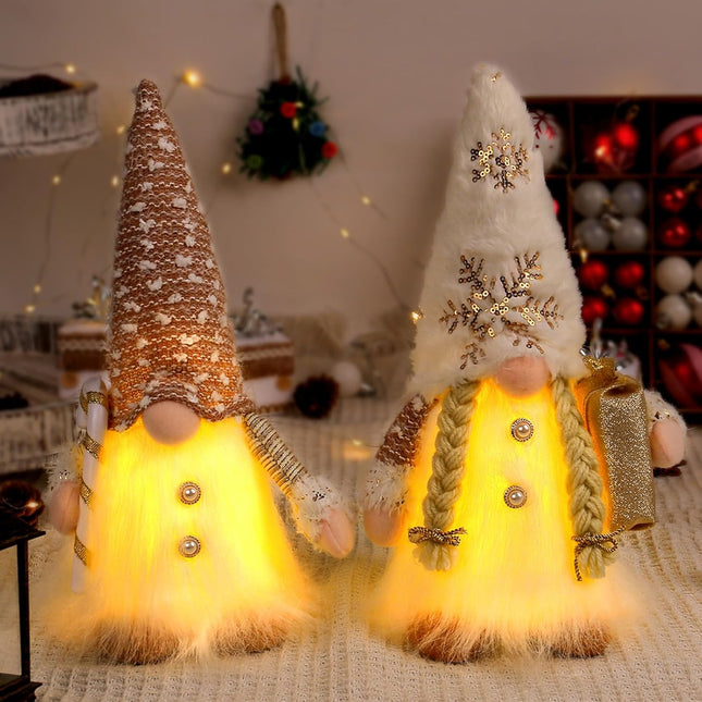 2PCS Handmade Elf & Santa Plush Figurines – Christmas Home Decorations