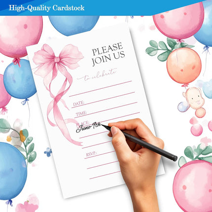 30 Pink Bow Birthday Invitations for Girls, Coquette Party Invites with Envelopes